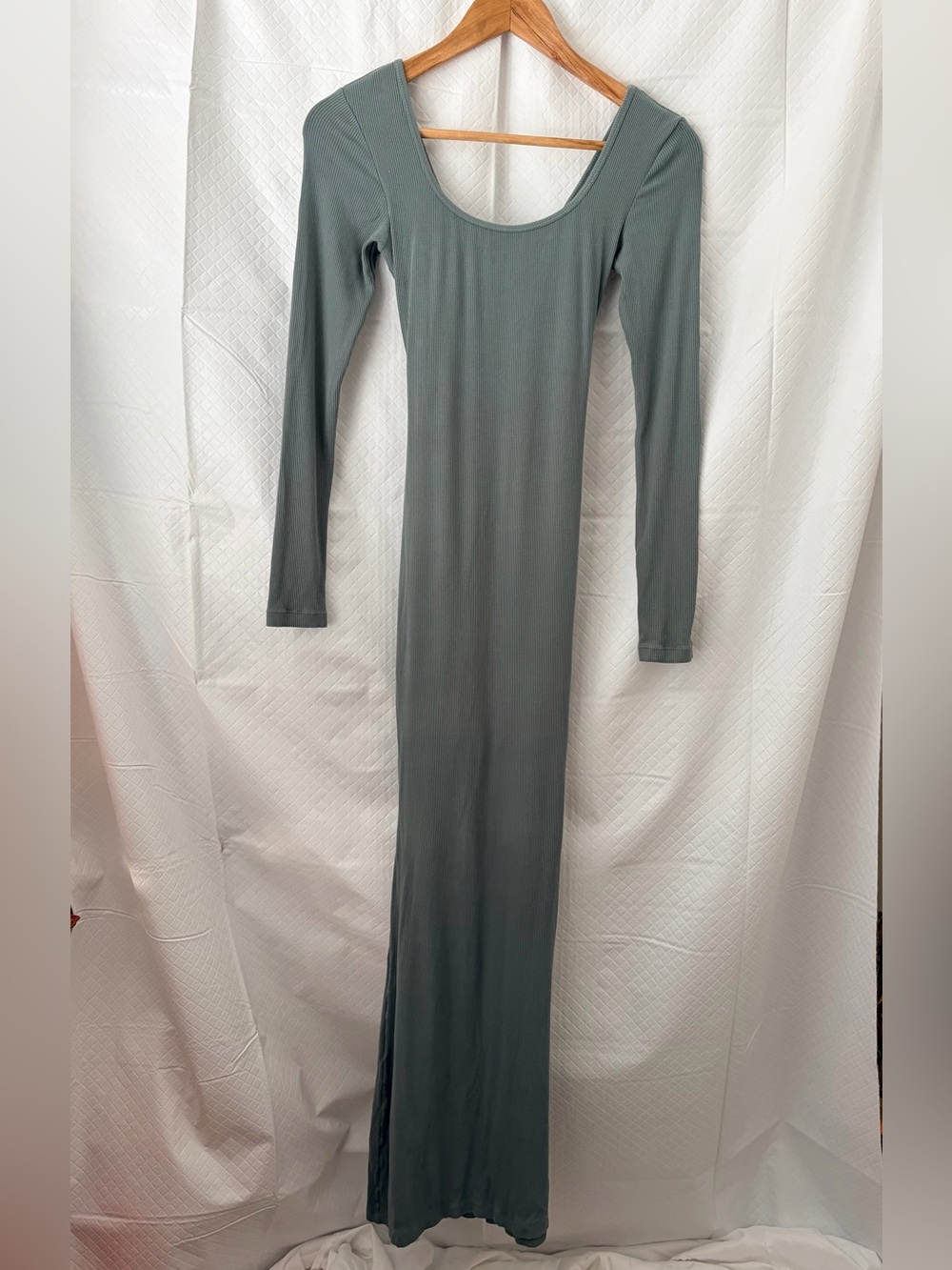 Fashion Nova Slate Green Scoop Neck Long Sleeve bodycon Maxi Dress